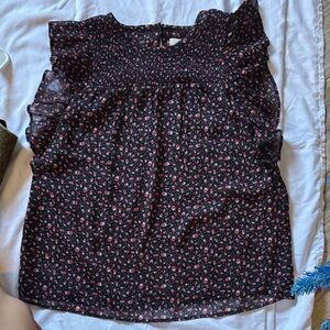 LOFT Black and Pink Floral Blouse